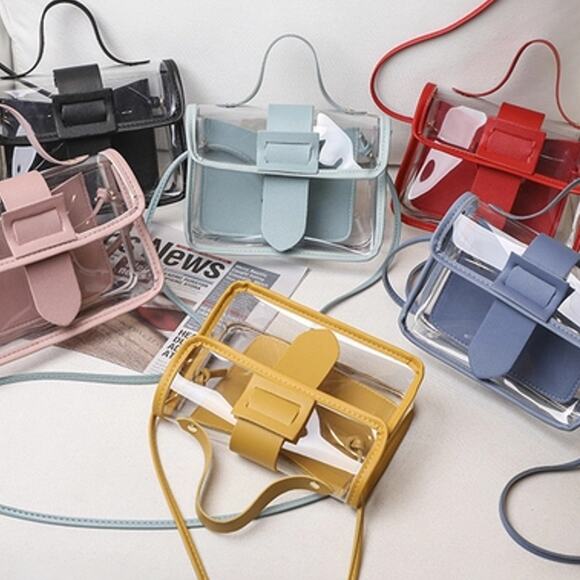 Mini Transparent Square Crossbody Bag with Inner Pouch Red Trim - Picture 3 of 7